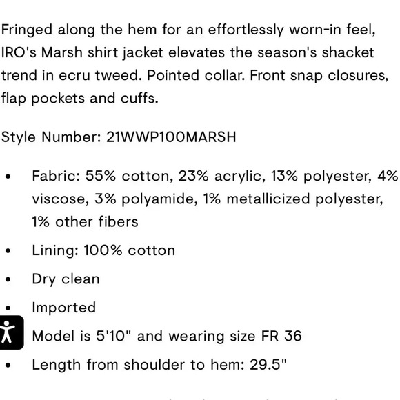 IRO NEW Marsh Metallic Ecru Silver Tweed Shacket Shirt Jacket 38 - Picture 8 of 15